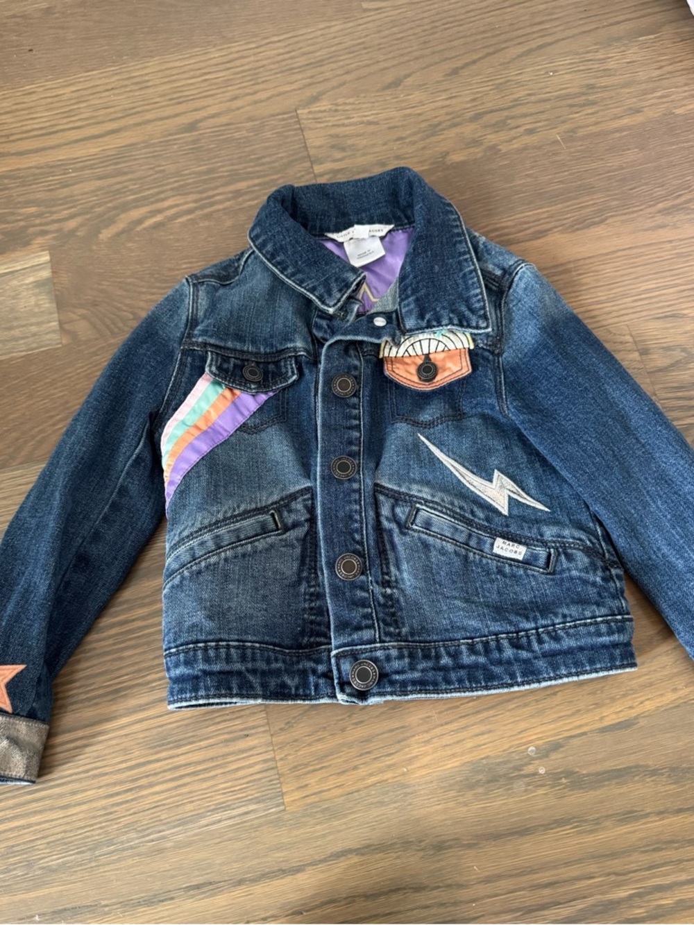 Little Marc Jacobs Blue Denim Jacket with Multicolor Patch Accents - 2T